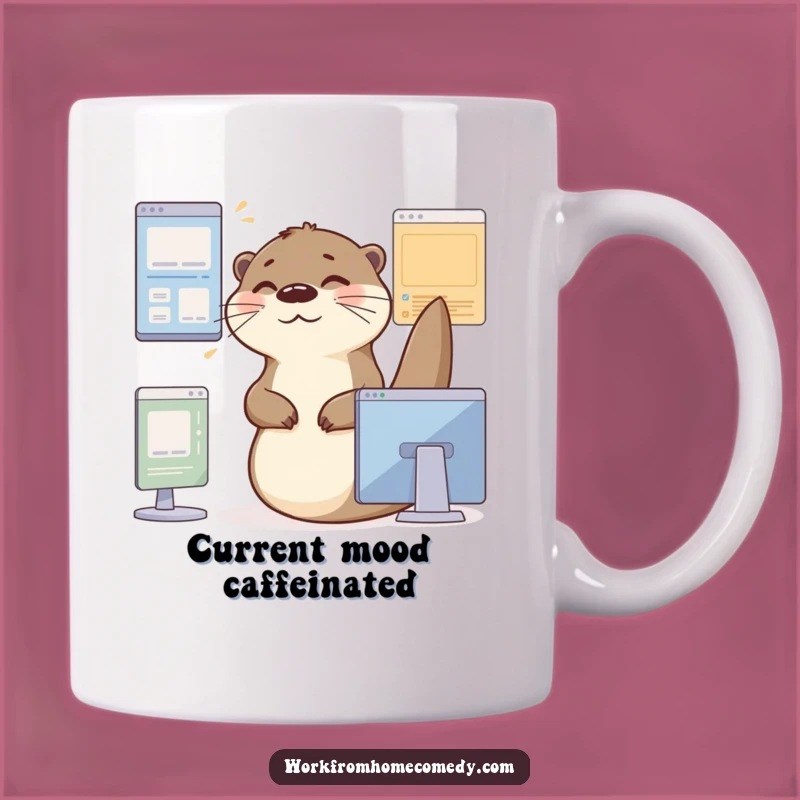 Funny Otter Multitasking Mug: Hilarious office humor graphic, perfect funny gift for tech pros.