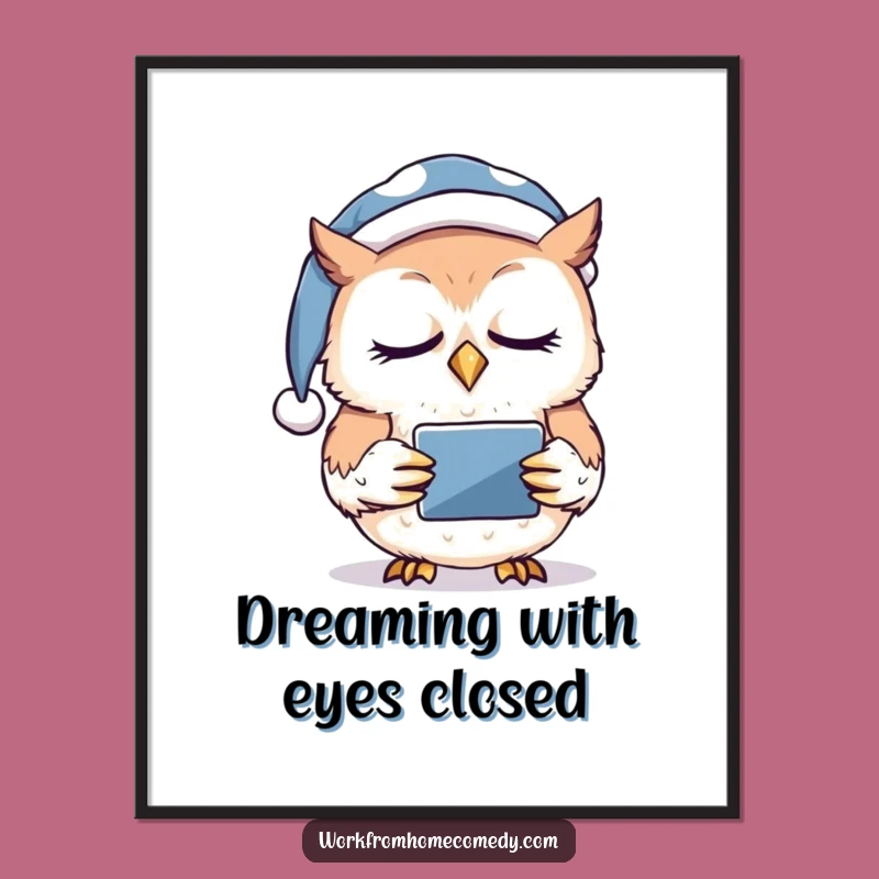 Funny Sleepy Owl Tablet Digital Print: Instant Cozy Tech Decor!