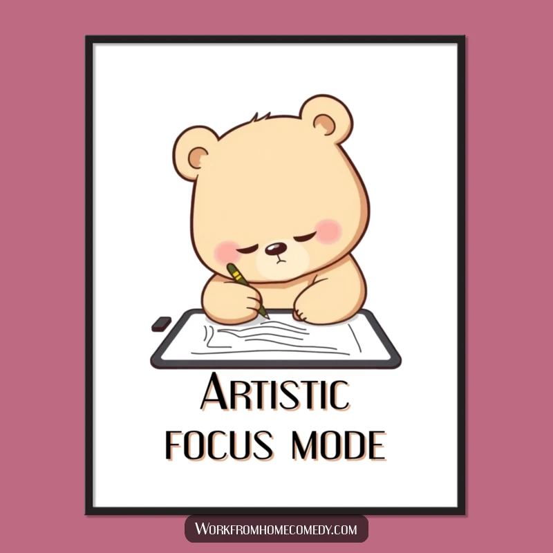 Funny Bear Artist Print: Whimsical wall art, perfect funny gift for art studios.