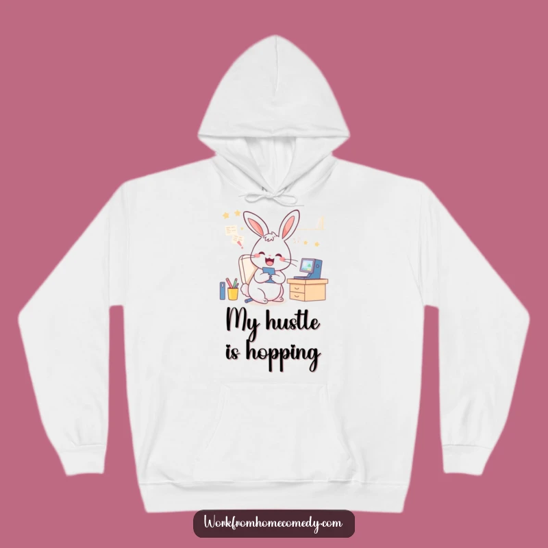 Funny Rabbit WFH Hoodie: Cozy sweatshirt with a multitasking bunny, ideal funny gift for remote workers.