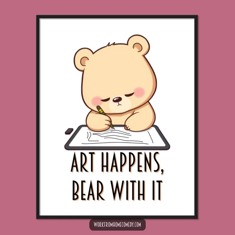 Free Printable Wall Art: Focused Bear Sketching Digital Art Downloadable Art